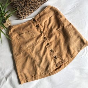 Suede Tan Button Down Skirt